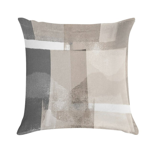 Grey And Beige Geometric Abstract Building Blocks Soft Home Decor Throw Pillow
