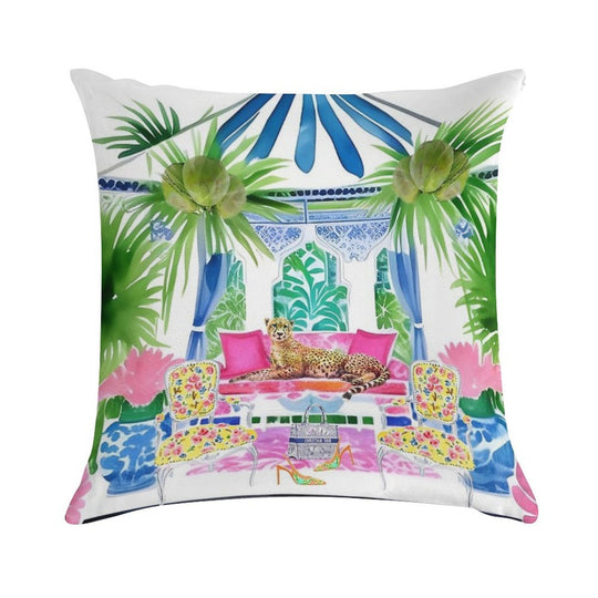 Preppy Cheetah in Stripy Blue Cabana Soft Multiple Sizes Throw Pillow