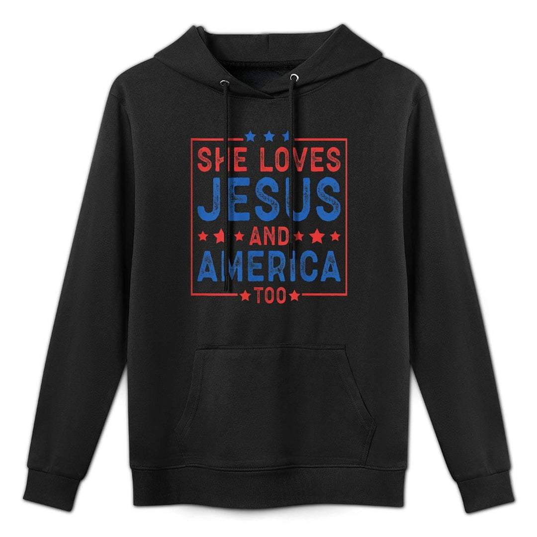 Womens She Loves Jesus And America Too Women USA Colorfast Hoodie