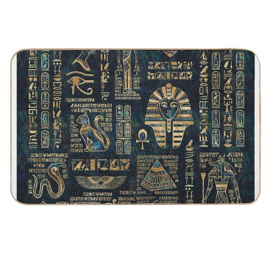Egyptian Hieroglyphs And Deities -Abalone And Gold  Repositionable Bath Mat