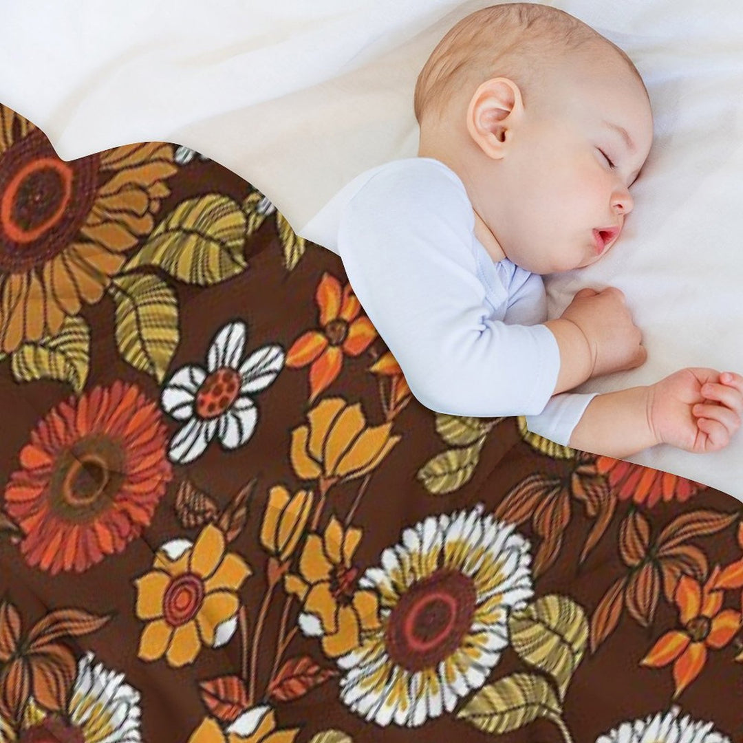 70s Vintage Boho Flowers, Orange, Browns, Hippie, Flower Power Velvety-soft Throw Blanket