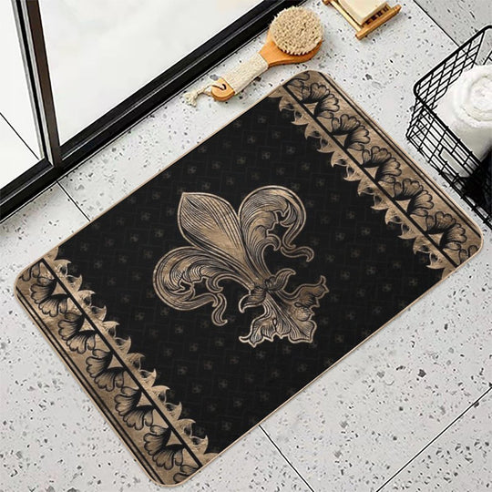 Fleur-de-lis - Black And Gold  Easy To Clean Bath Mat