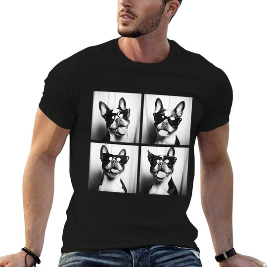 Boston Terrier Funny Dogs with Sunglasses Photo Pets Meme  Versatile T-Shirt