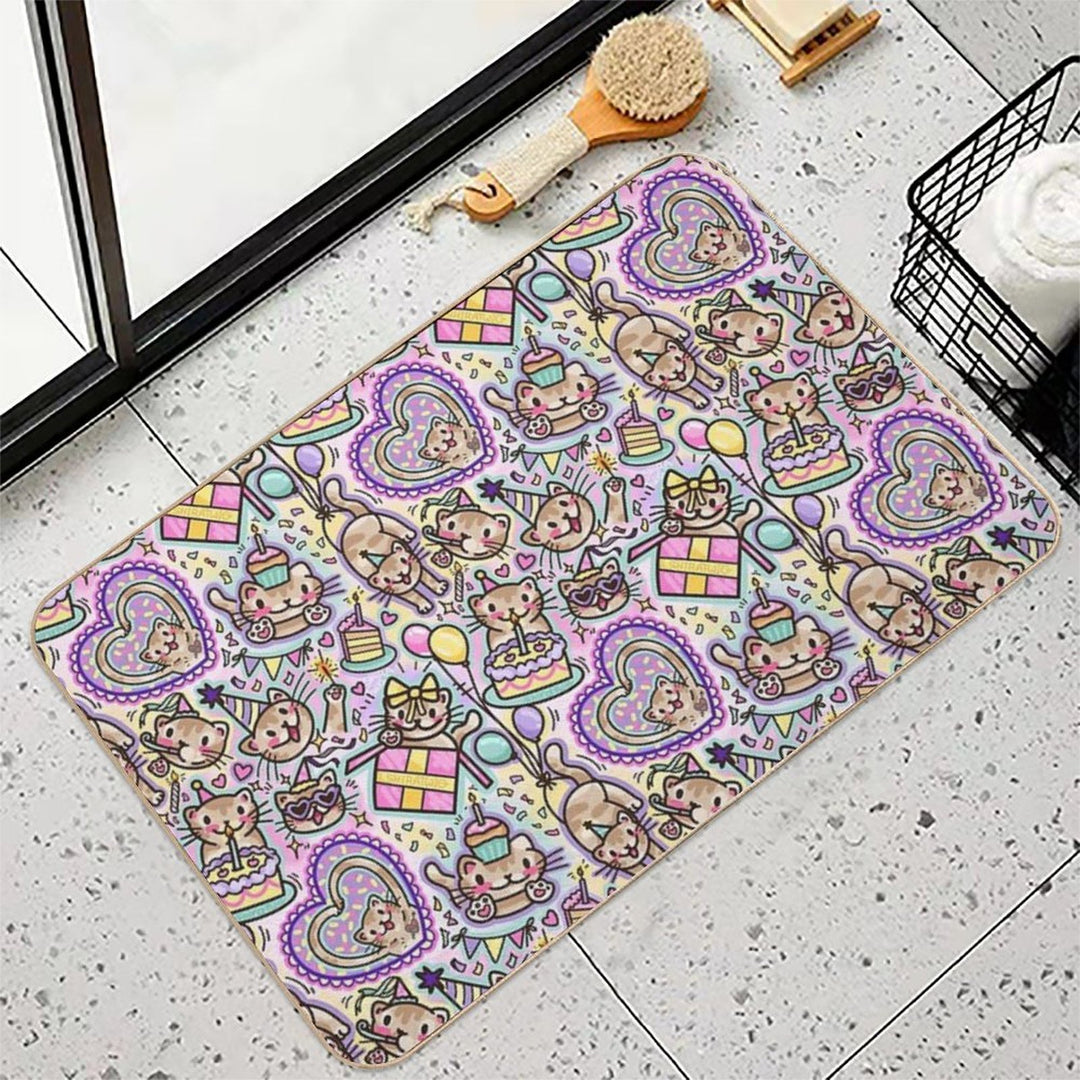 Silly Birthday Cat (shiratwig)  Fade-Resistant Bath Mat