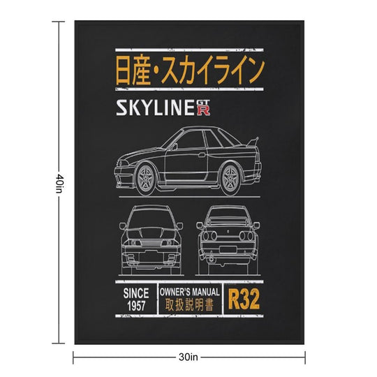 Blueprint of The Skyline R32 Versatility Throw Blanket