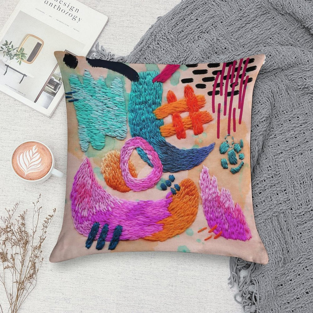 Abstract Embroidery Soft Easy Maintenance Throw Pillow