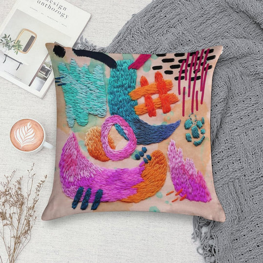 Abstract Embroidery Soft Easy Maintenance Throw Pillow