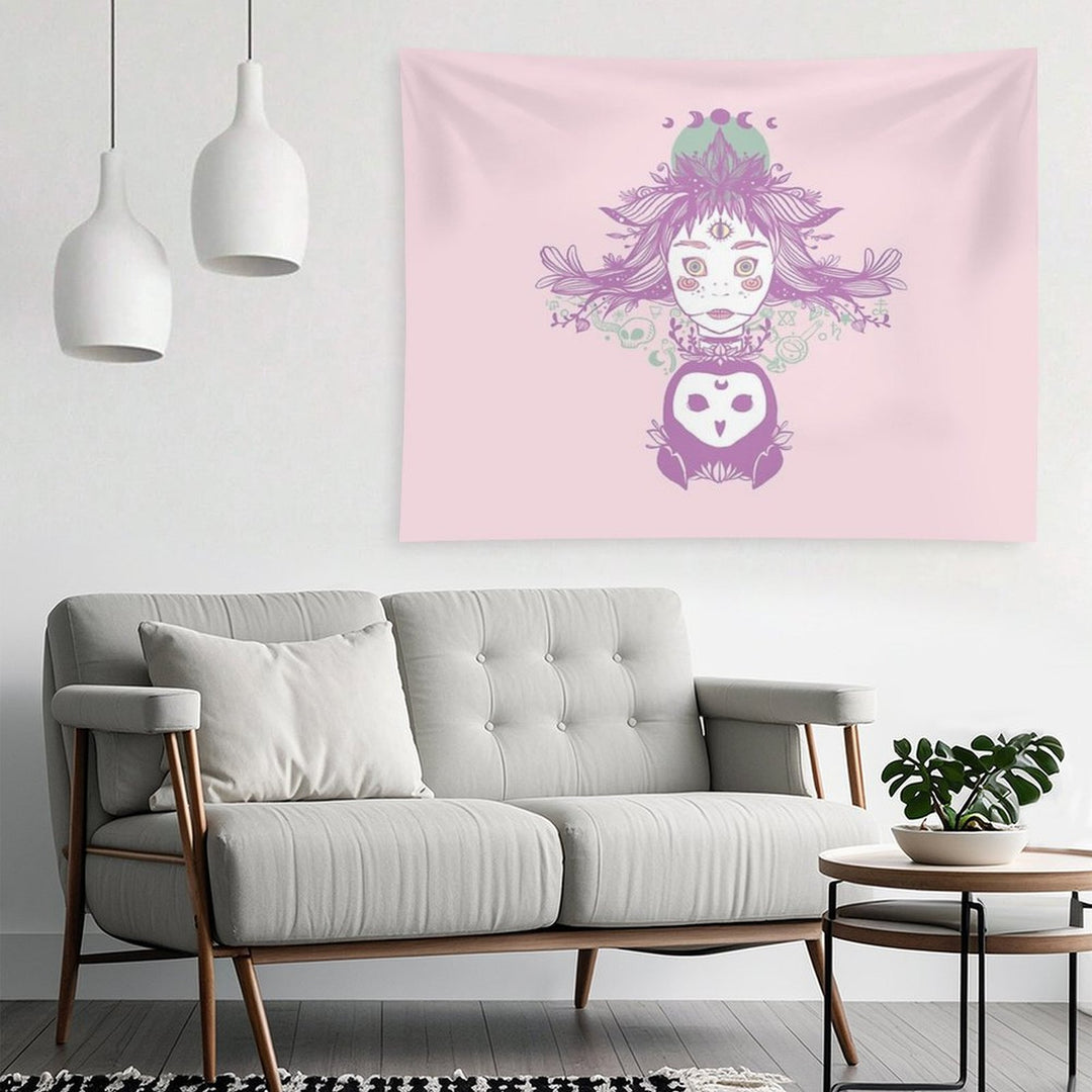 Third Eye Witch With Owl Fantasy Art Tapestry