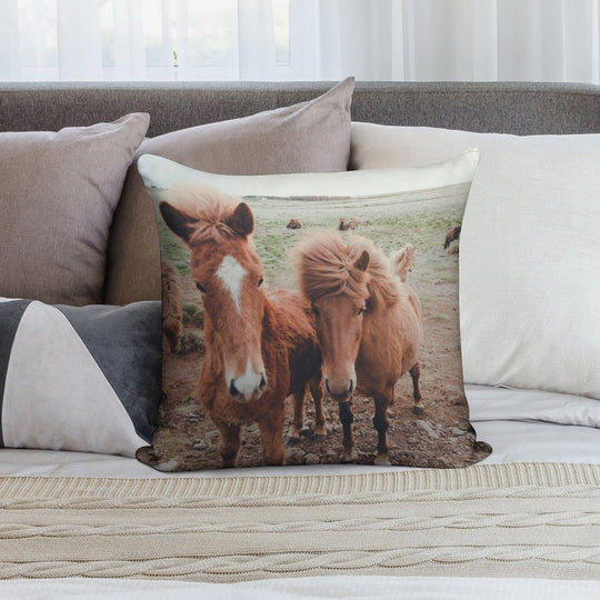 Icelandic Ponies Soft Anti-Pilling Throw Pillow