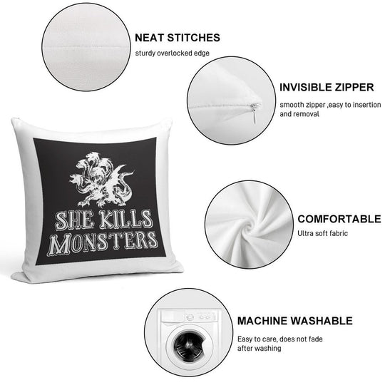 She Kills Monsters Soft Washable Throw Pillow