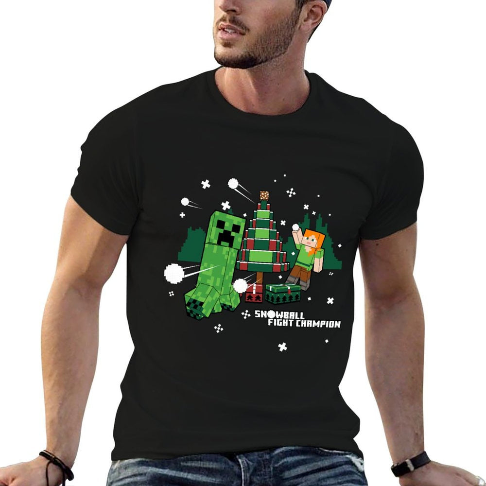 Minecraft Christmas Creeper Tree Snowball Battle Comfortable T-Shirt