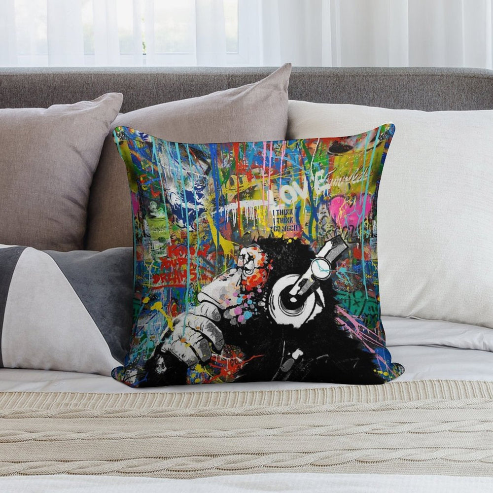 Monkey Thinker - Banksy Urban Contemporary Colorful Street Art -  DJ Chimp Soft Home Decor Throw Pillow