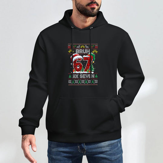 67 Bruh Meme Six Seven Christmas Ugly Sweater Kids Boys Shape Retention Hoodie