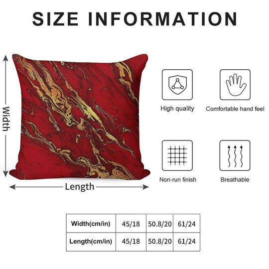 Faux Fire Red And Gold Marble Soft Durable Construction Throw Pillow