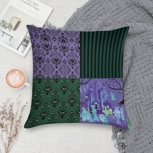 Haunted Mansion Pattern Soft Reinforced Edging Throw Pillow