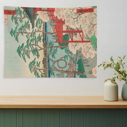 Spring Blossoms And Pond Ukiyo-e Japanese Art Tapestry