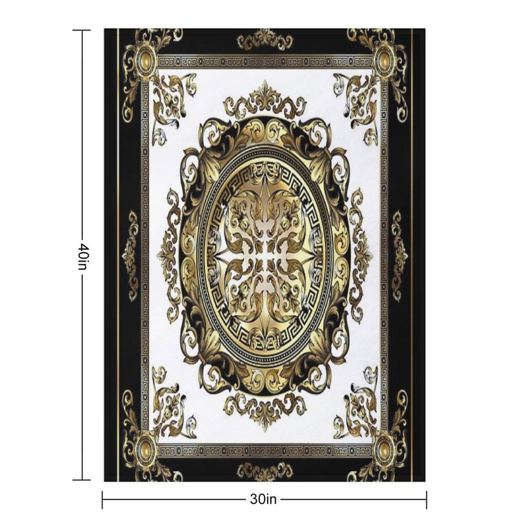 Ornate Baroque White Gold Black Greek Key Meander Sustainable Throw Blanket