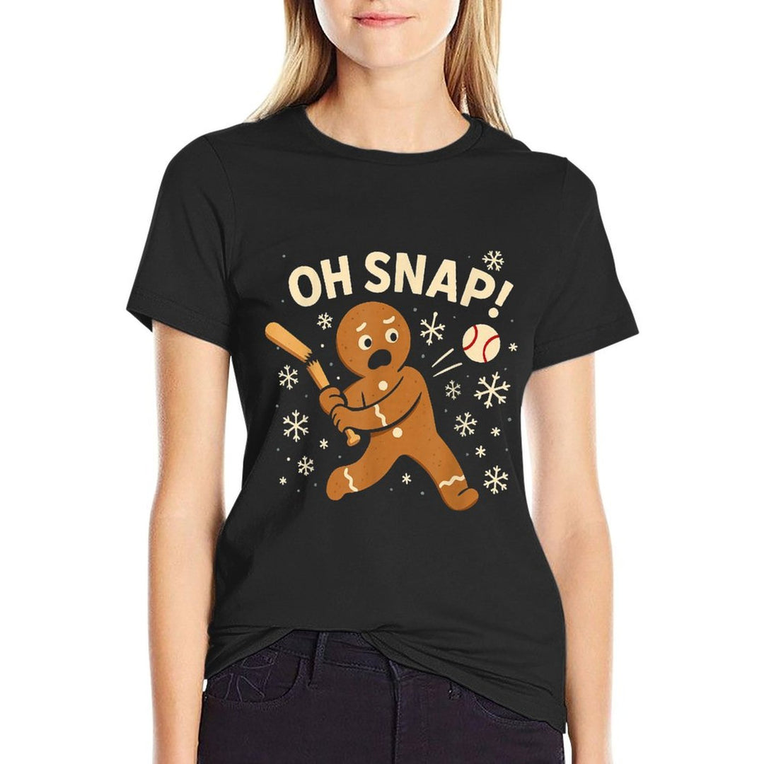 Oh Snap Gingerbreadman Christmas Baseball  Oversized Silhouette T-Shirt