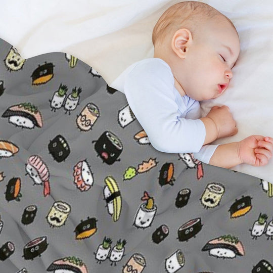Kawaii Sushi Party Machine-washable Throw Blanket