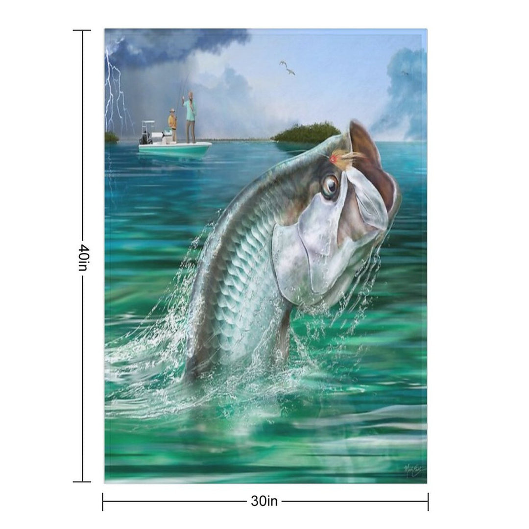 Tarpon Fishing Art Sustainable Throw Blanket
