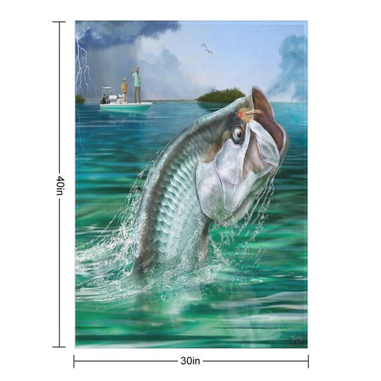 Tarpon Fishing Art Sustainable Throw Blanket