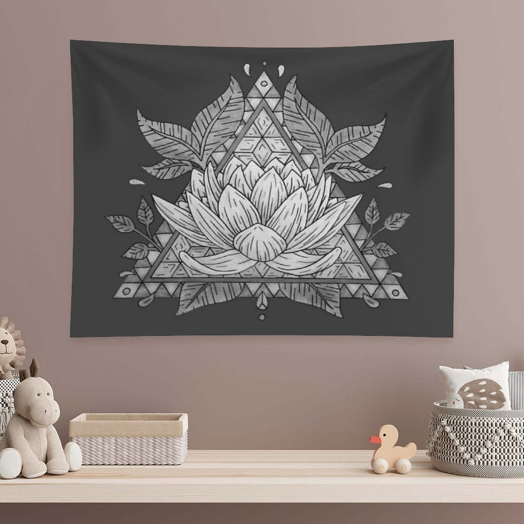 Grey Lotus Flower Geometric Design Tapestry
