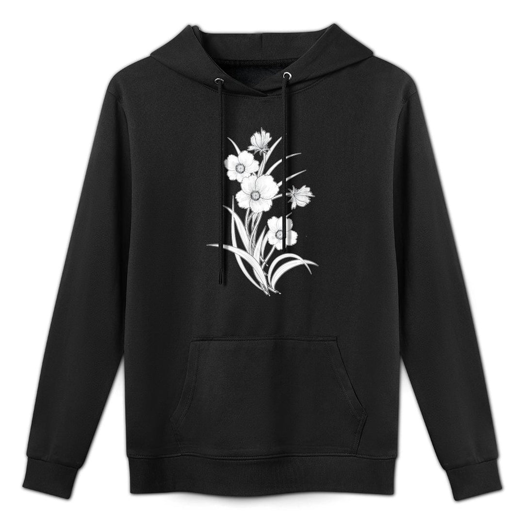 Black And White Flowers Botanical Bouquet Design Adjustable Hood Hoodie