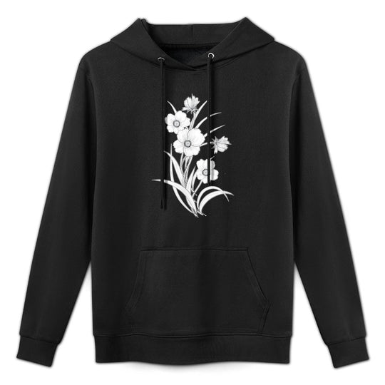 Black And White Flowers Botanical Bouquet Design Adjustable Hood Hoodie