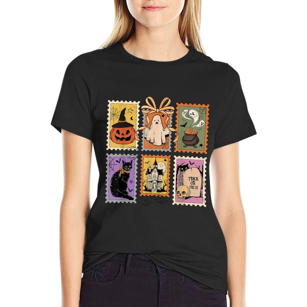 Preppy Vintage Coquette Bow Boojee Ghosts Stamp Halloween  Odor-resistant T-Shirt