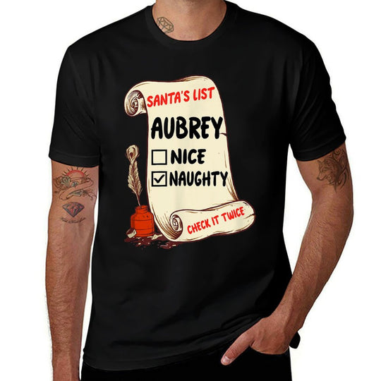 Aubrey Name - Santa Naughty Nice List Funny Xmas Cute  Polyester Blend T-Shirt