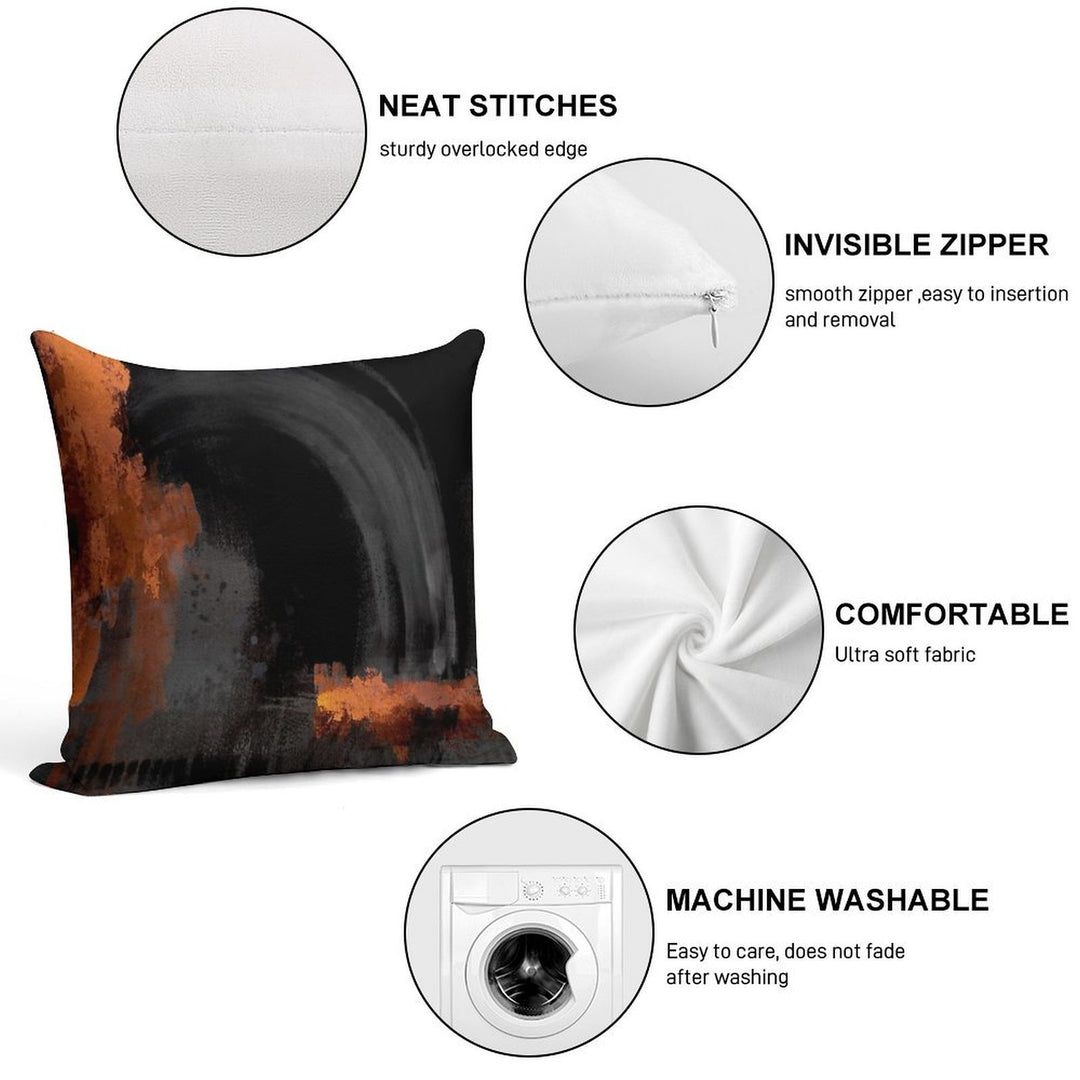 Black Orange Abstract Soft Skin-Friendly Throw Pillow