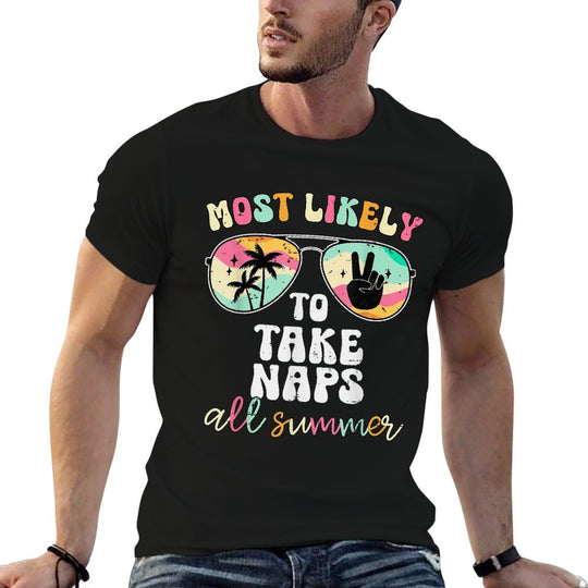 Retro Funny Teacher Most Likely To Take Naps All Summer Cute  Tagless Design T-Shirt
