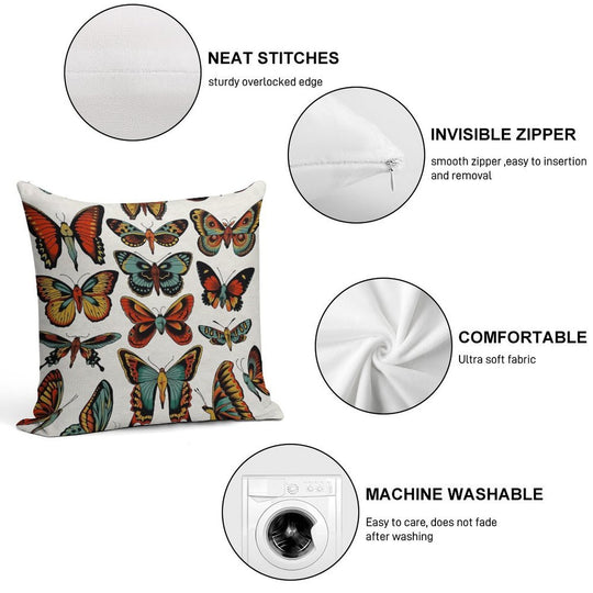 Butterflies Traditional Tattoo Flash Soft Multiple Sizes Throw Pillow