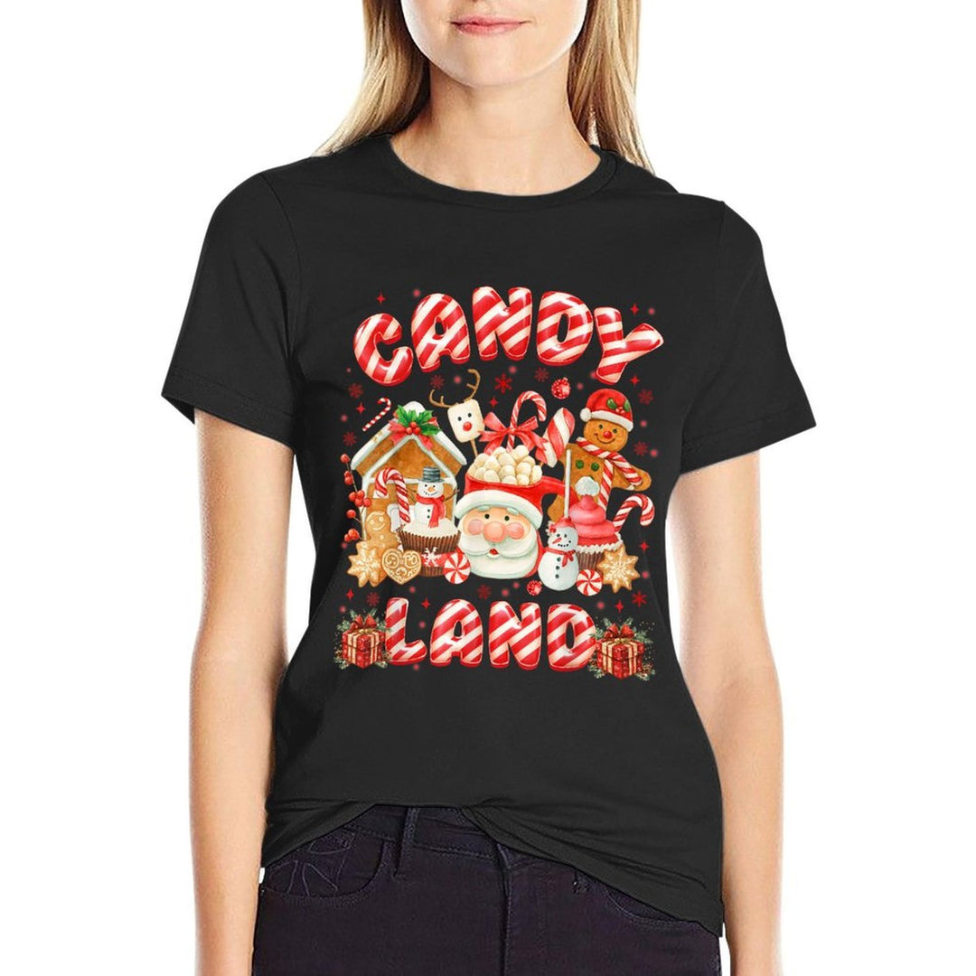 Vintage Candy Cane Land Santa PJs Christmas Xmas Girl Women  Graphic-printed T-Shirt