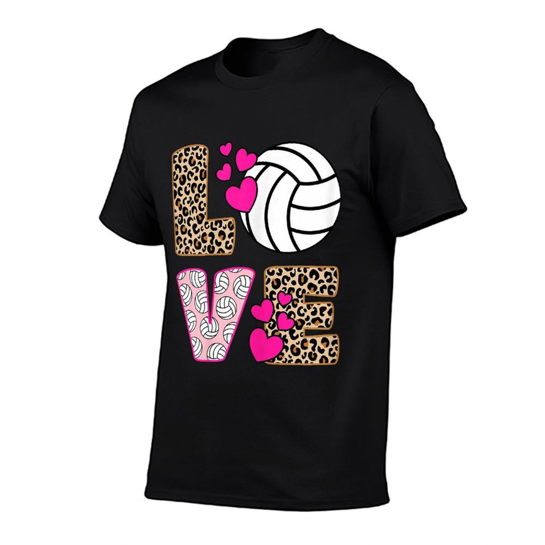 Cute Love Volleyball Leopard Print Women Girls Volleyball  Durable T-Shirt