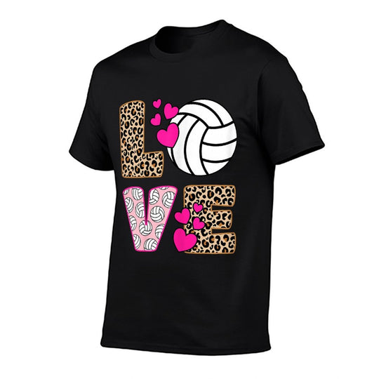 Cute Love Volleyball Leopard Print Women Girls Volleyball  Durable T-Shirt