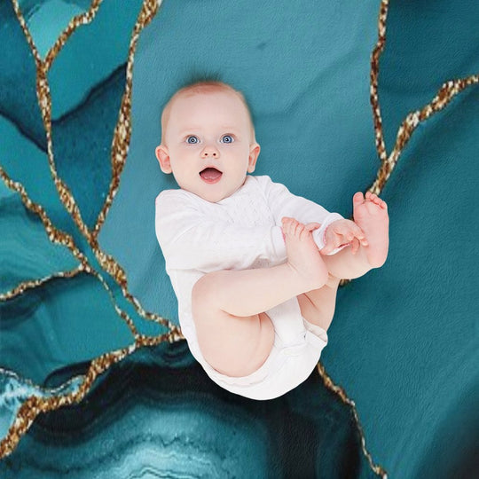 Teal And Gold Faux Marble Landscape Waves Anti-pilling Throw Blanket