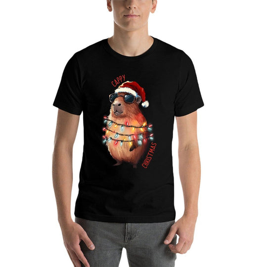 Cute Capybara Christmas Lights With Sunglass Animal Lover  Oversized Silhouette T-Shirt