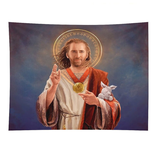 Nicolas Cage, Saint Nicolas of Cage, Nic Cage Original Religious Painting Tapestry