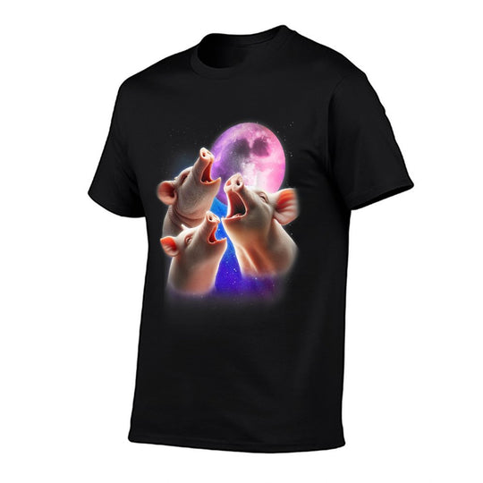 3 Pigs Howling At The Moon Funny Pig Animal Lover Farmer  Summer-ready Fabric T-Shirt