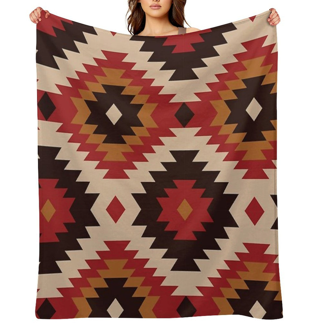 Navajo Red And Mustard Plush Throw Blanket
