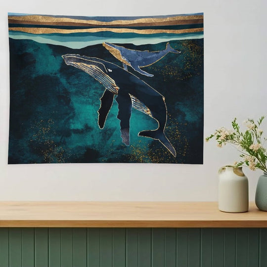 Moonlit Whales Tapestry