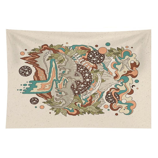 Lost Portal Parasaurolophus  Retro Rainbow Palette  Dinosaur Science Fiction Art Tapestry