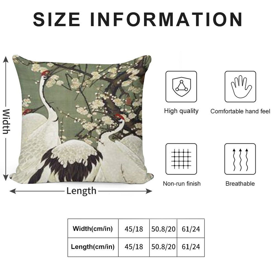 Favourite Artist - Plum Blossom And Cranes - Jakuchu Ito Soft Decorative Cover Throw Pillow