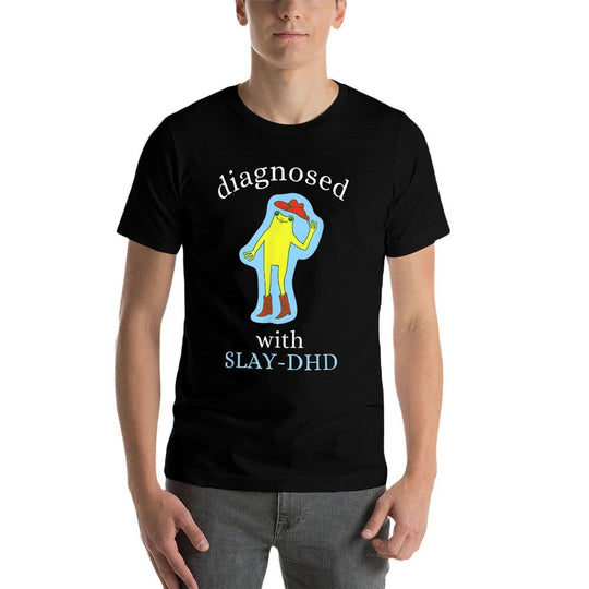 Diagnosed Slay-DHD Funny ADHD Frog Meme Silly Pun  Fade-proof Color T-Shirt