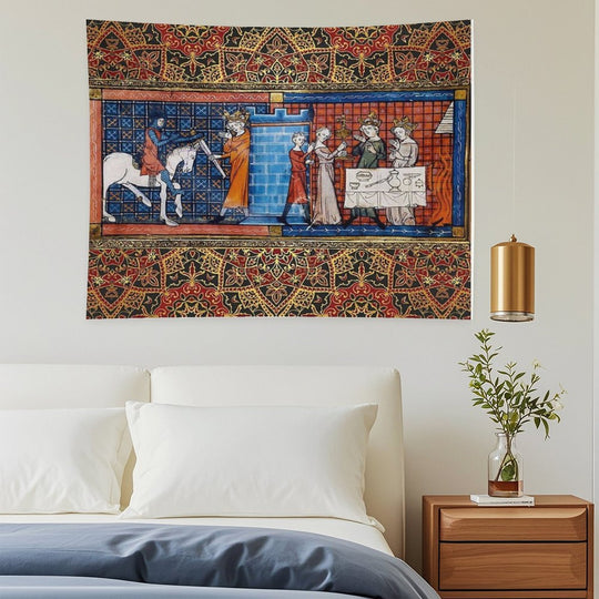 Perceval in Grail Castle  Arthurian Legends Medieval Miniature Tapestry