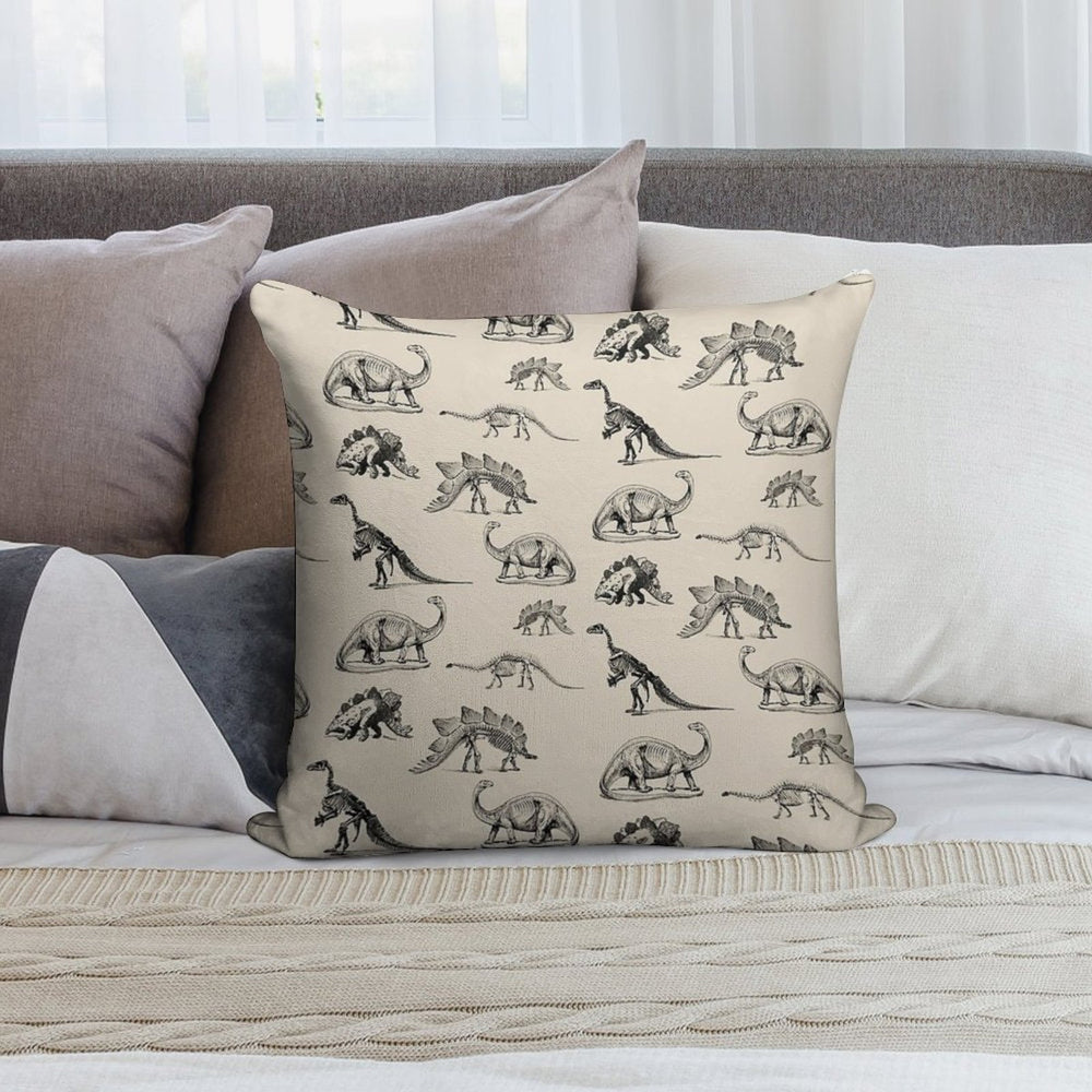 Vintage Museum Dinosaur Skeleton Illustrations, Black & Cream Dinos Soft Reinforced Edging Throw Pillow