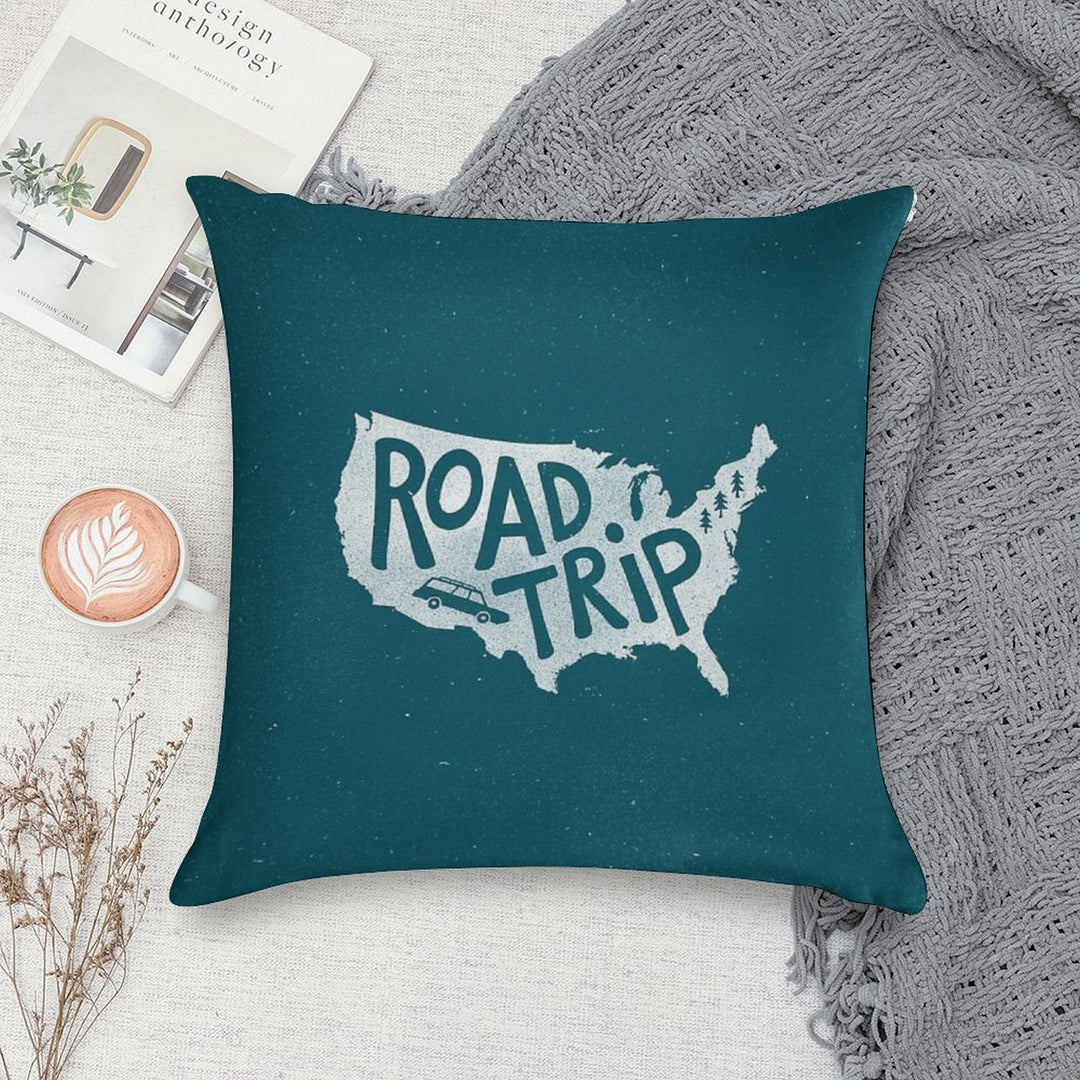 Road Trip USA - Blue Soft Durable Construction Throw Pillow