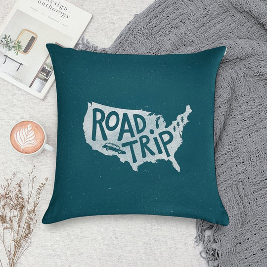 Road Trip USA - Blue Soft Durable Construction Throw Pillow