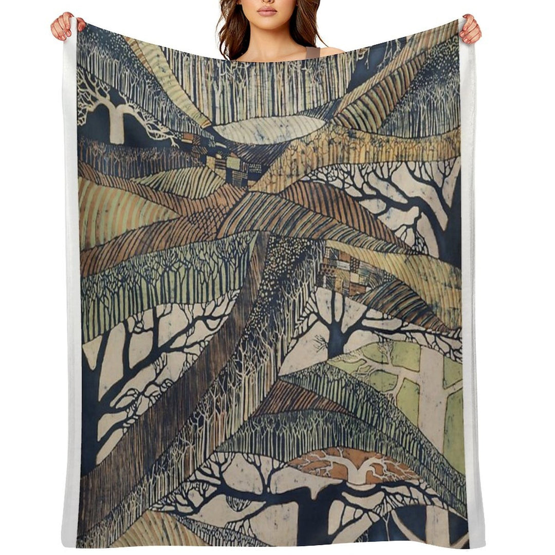 Marching Trees 1970's Batik Travel-friendly Throw Blanket